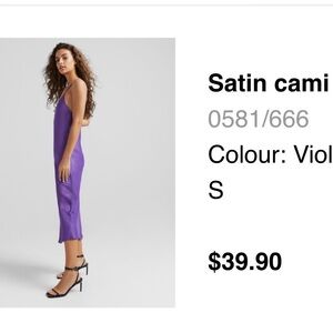 Bershka Purple Satin Cami Midi Dress